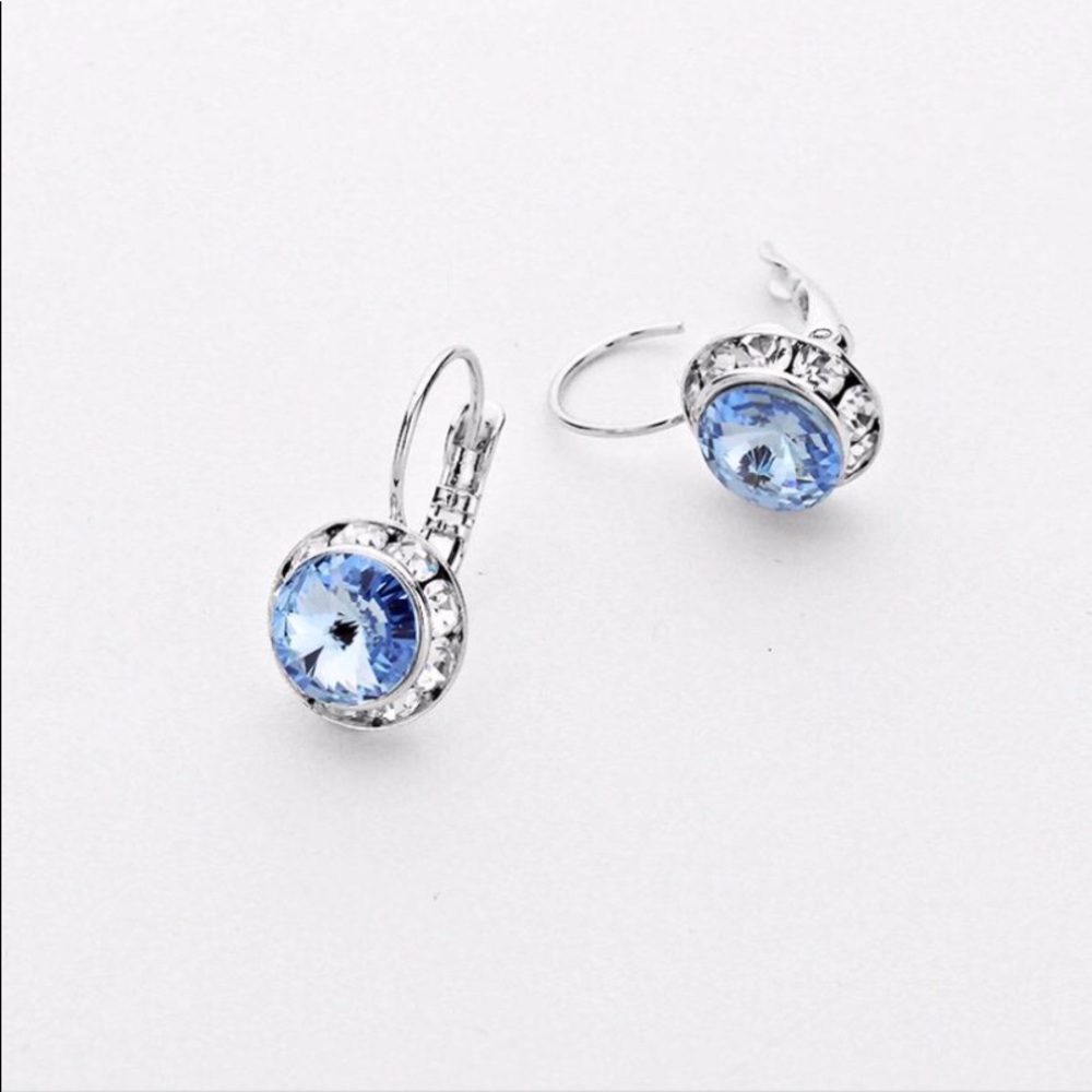 Light Blue Swarovski Drop Earrings Silver pierced